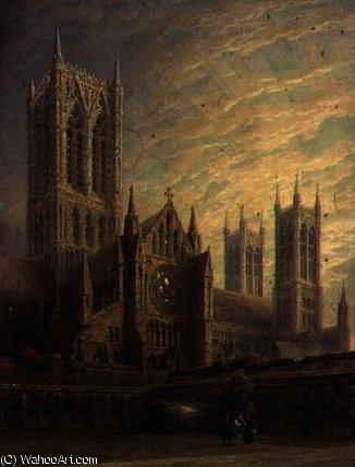 WikiOO.org - אנציקלופדיה לאמנויות יפות - ציור, יצירות אמנות Frederick Mackenzie - Lincoln Cathedral from the Cloisters