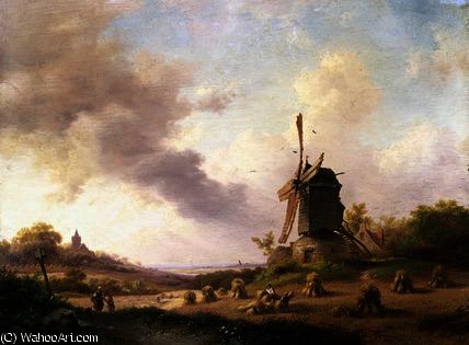 WikiOO.org - Енциклопедия за изящни изкуства - Живопис, Произведения на изкуството Frederick Marianus Kruseman - Harvesters in an Extensive Landscape