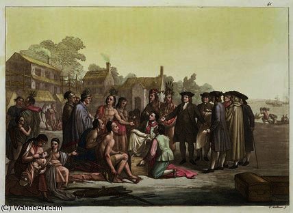 Wikioo.org - The Encyclopedia of Fine Arts - Painting, Artwork by Gallo Gallina - William Penn negotiating the treaty leading