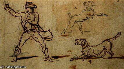 Wikioo.org - The Encyclopedia of Fine Arts - Painting, Artwork by George Chinnery - A Man throwing a Ball to a Dog