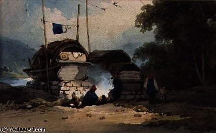 Wikioo.org - The Encyclopedia of Fine Arts - Painting, Artwork by George Chinnery - A riverside encampment, china