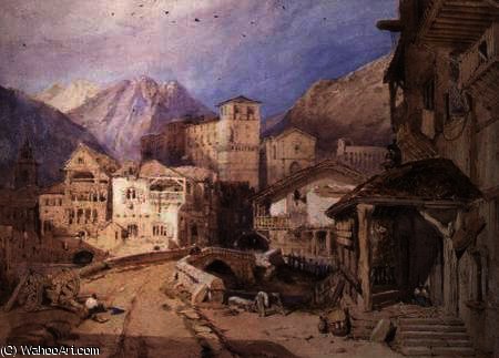 Wikioo.org - The Encyclopedia of Fine Arts - Painting, Artwork by George Clarkson Stanfield - Village in the Tyrol