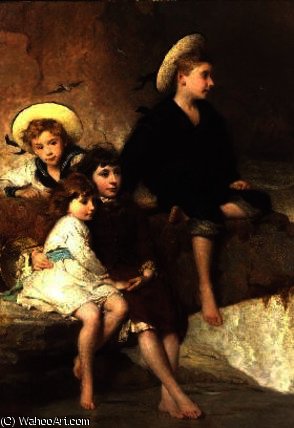 WikiOO.org - Encyclopedia of Fine Arts - Maľba, Artwork George Elgar Hicks - The Children of Sir Hussey Vivian at the Seaside
