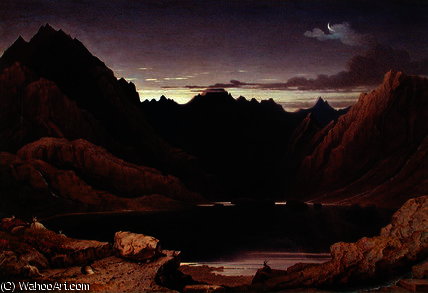 Wikioo.org - The Encyclopedia of Fine Arts - Painting, Artwork by George Fennel Robson - Loch Coruisk, Isle of Skye - Dawn, c.1826 - (32)