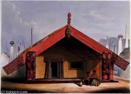 Wikioo.org - Encyklopedia Sztuk Pięknych - Malarstwo, Grafika George French Angas - Maori food storehouse