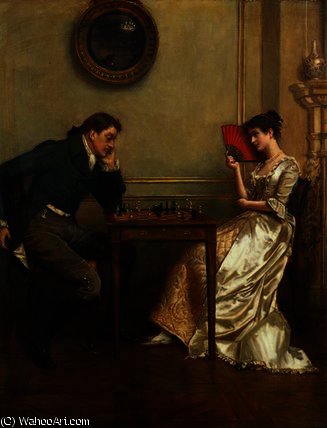 WikiOO.org - Encyclopedia of Fine Arts - Maleri, Artwork George Goodwin Kilburne - A Game of Chess