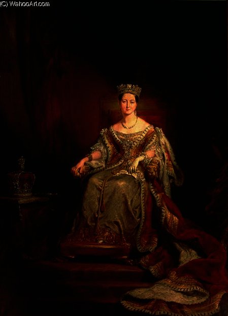 Wikioo.org - Bách khoa toàn thư về mỹ thuật - Vẽ tranh, Tác phẩm nghệ thuật George Hayter - Queen Victoria seated on the throne in the House of Lords