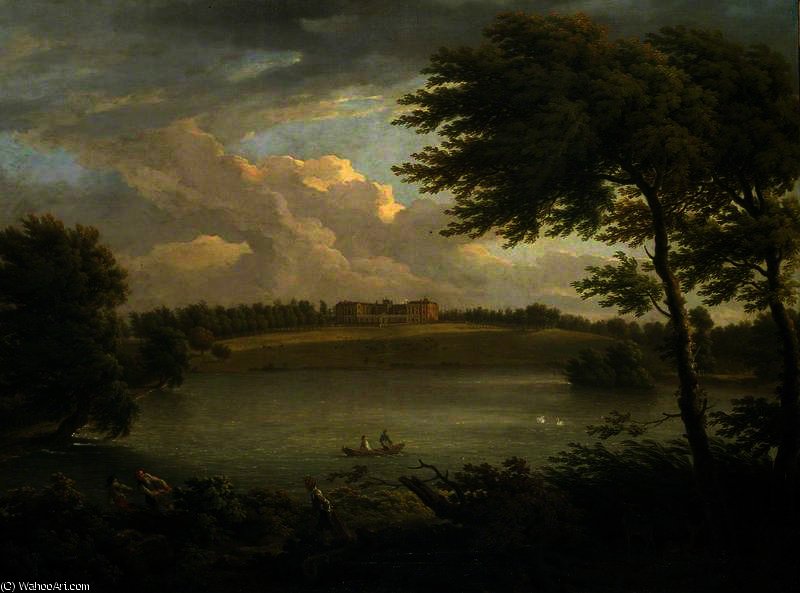 WikiOO.org - Encyclopedia of Fine Arts - Lukisan, Artwork George Lambert - View of Copped Hall in Essex, from across the Lake