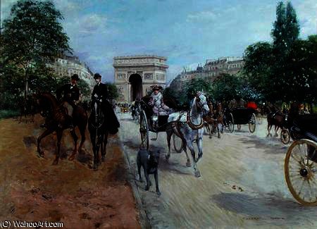 Wikioo.org - The Encyclopedia of Fine Arts - Painting, Artwork by Georges Stein - Riders and Carriages on the Avenue du Bois