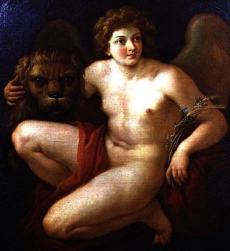 Wikioo.org - The Encyclopedia of Fine Arts - Painting, Artwork by Giovanni Battista Cipriani - Peace, holding a lion's head