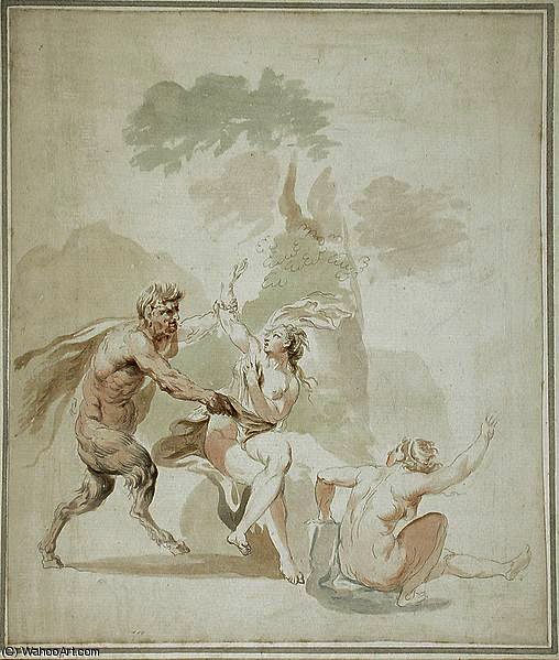 Wikioo.org – L'Encyclopédie des Beaux Arts - Peinture, Oeuvre de Giovanni Battista Cipriani - satyre Attaquer  deux  Nu  Baigneuses