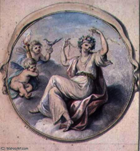 Wikioo.org - The Encyclopedia of Fine Arts - Painting, Artwork by Giovanni Battista Cipriani - Venus binding her hair with a garland, attended by Cupids