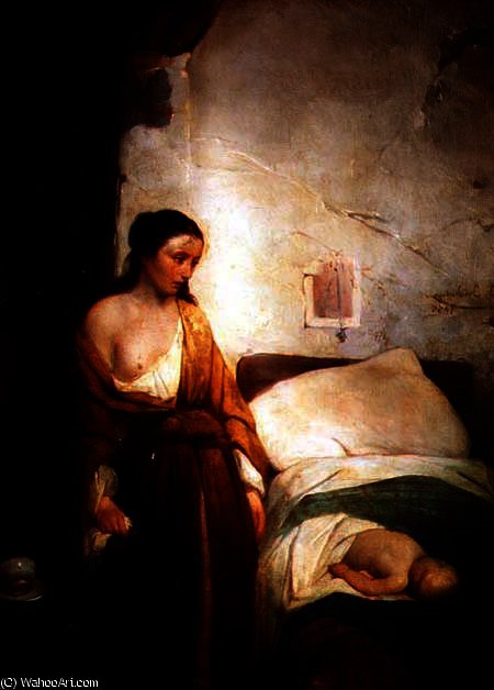 Wikioo.org - The Encyclopedia of Fine Arts - Painting, Artwork by Girolamo Induno - Poor mother