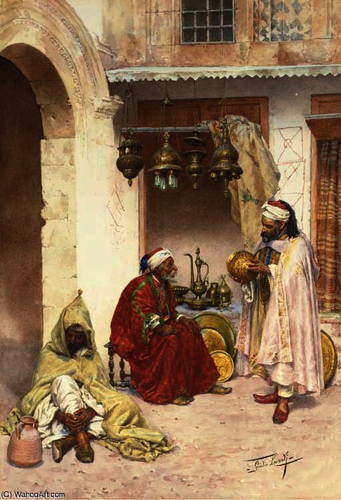 Wikioo.org - The Encyclopedia of Fine Arts - Painting, Artwork by Giulio Rosati - Haggling in the souk
