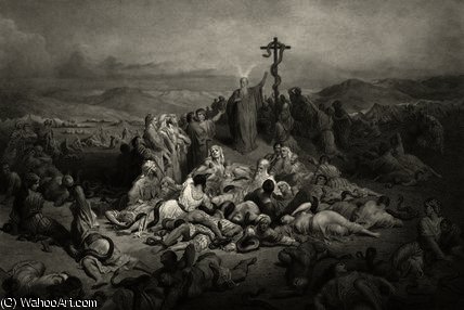 WikiOO.org – 美術百科全書 - 繪畫，作品 Paul Gustave Doré - 摩西和 的  厚颜无耻  蛇。