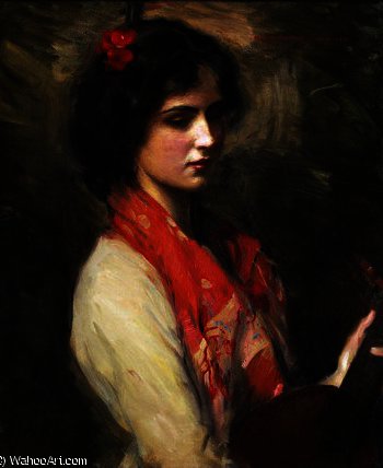 Wikioo.org - The Encyclopedia of Fine Arts - Painting, Artwork by Harrington Mann - Young Woman with Mandolin