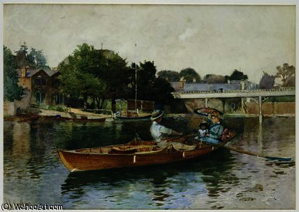 Wikioo.org - The Encyclopedia of Fine Arts - Painting, Artwork by Hector Caffieri - A Boating Party on the Thames at Cookham