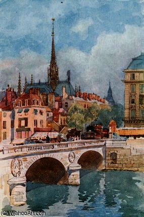 WikiOO.org - 백과 사전 - 회화, 삽화 Herbert Menzies Marshall - Pont St Michel and Ste Chapelle, Paris