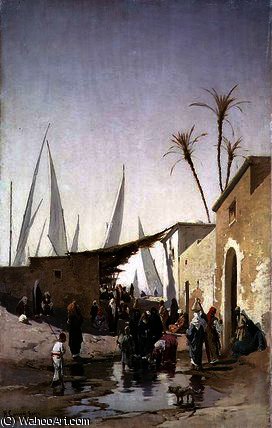 Wikioo.org - The Encyclopedia of Fine Arts - Painting, Artwork by Hermann David Salomon Corrodi - A Village by the Nile