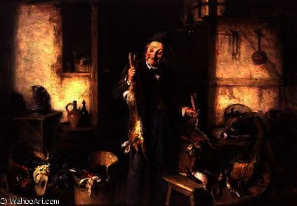 WikiOO.org - אנציקלופדיה לאמנויות יפות - ציור, יצירות אמנות Hermann Armin Von Kern - Kitchen Interior with a Man Holding