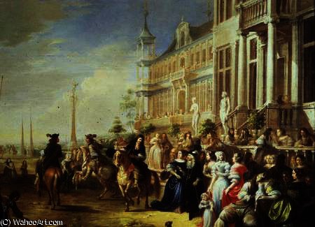 WikiOO.org - Enciklopedija dailės - Tapyba, meno kuriniai Hieronymus Janssens - An Elegant Company Before a Palace