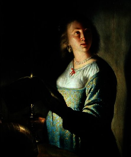 Wikioo.org - Die Enzyklopädie bildender Kunst - Malerei, Kunstwerk von Isaac De Jouderville - junge frau mit  Ein  Kerze