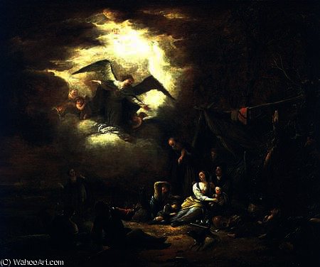 WikiOO.org - Encyclopedia of Fine Arts - Schilderen, Artwork Jacob Willemsz De Wet - Angels' Annunciation to the Shepherds
