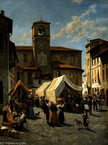 Wikioo.org - The Encyclopedia of Fine Arts - Painting, Artwork by Jacques François Carabain - Marketday in Desanzano