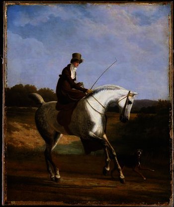 Wikioo.org - สารานุกรมวิจิตรศิลป์ - จิตรกรรม Jacques Laurent Agasse - Miss Cazenove on a Grey Hunter, a Dog running