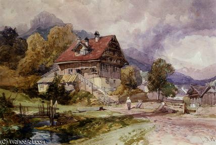 Wikioo.org - The Encyclopedia of Fine Arts - Painting, Artwork by James Duffield Harding - Chalet, brunnen, lake lucerne