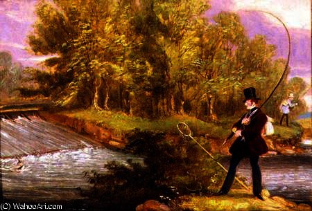 Wikioo.org - The Encyclopedia of Fine Arts - Painting, Artwork by James Pollard - Trout Fishing on the Lea