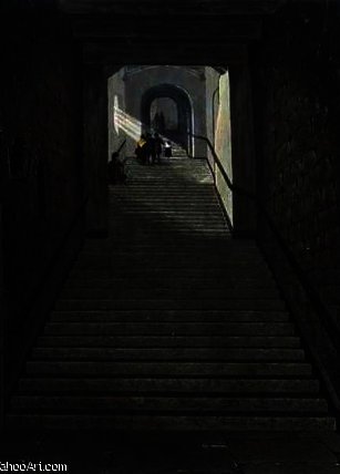 WikiOO.org - אנציקלופדיה לאמנויות יפות - ציור, יצירות אמנות James Stephanoff - The ancient staircase, windsor castle