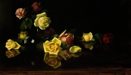 Wikioo.org - The Encyclopedia of Fine Arts - Painting, Artwork by James Stuart Park - Yellow and pink roses