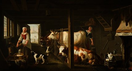 Wikioo.org - สารานุกรมวิจิตรศิลป์ - จิตรกรรม Jan Van Gool - Milking in Winter