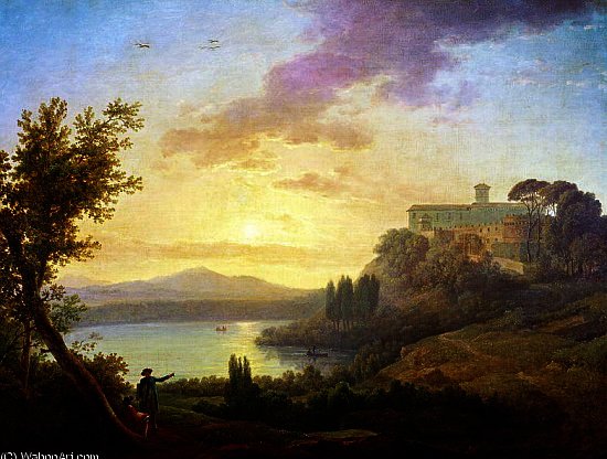 Wikioo.org - The Encyclopedia of Fine Arts - Painting, Artwork by Jean Francois Hue - Italian landscape, setting sun
