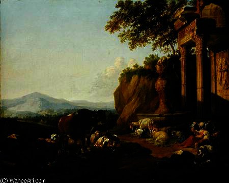 WikiOO.org - Енциклопедия за изящни изкуства - Живопис, Произведения на изкуството Johann Heinrich Roos - Landscape with a ruin