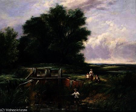 Wikioo.org - The Encyclopedia of Fine Arts - Painting, Artwork by John Anthony Puller - Children by a Lock Gate