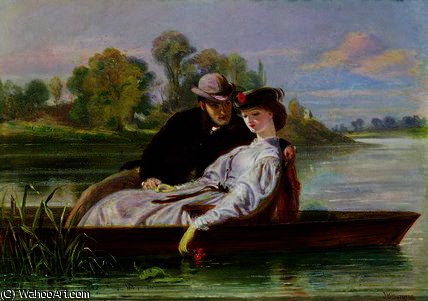 WikiOO.org - Encyclopedia of Fine Arts - Lukisan, Artwork John Bagnold Burgess - Lovers in a Punt