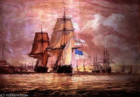 Wikioo.org - สารานุกรมวิจิตรศิลป์ - จิตรกรรม John Christian Schetky - HMS 'Shannon' leading the 'Chesapeake' into Halifax Harbour