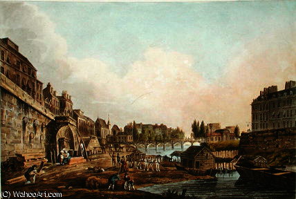 WikiOO.org - Енциклопедия за изящни изкуства - Живопис, Произведения на изкуството John Claude Nattes - View of the Seine from beneath an Arch of Pont