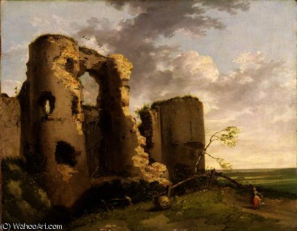 WikiOO.org – 美術百科全書 - 繪畫，作品 John Hamilton Mortimer - 视图 西 门 的 佩文西 城堡 , 苏塞克斯