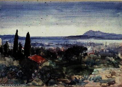 WikiOO.org - Enciklopedija dailės - Tapyba, meno kuriniai John Macwhirter - Looking Down on the Harbour of Toulon