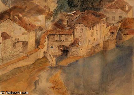 WikiOO.org - Encyclopedia of Fine Arts - Lukisan, Artwork John Ruskin - View of Fribourg, Switzerland