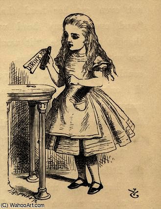 WikiOO.org - Εγκυκλοπαίδεια Καλών Τεχνών - Ζωγραφική, έργα τέχνης John Tenniel - Alice peering at the Drink Me bottle