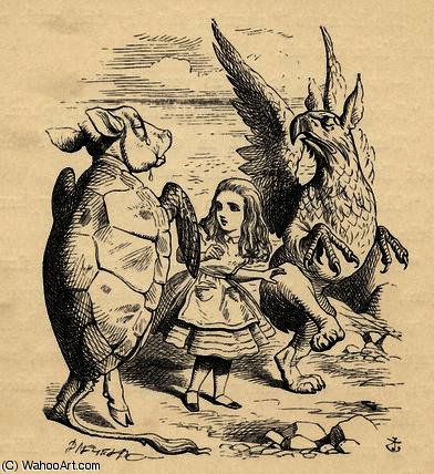Wikioo.org - The Encyclopedia of Fine Arts - Painting, Artwork by John Tenniel - Alice with the Gryphon and the Mock Turtle