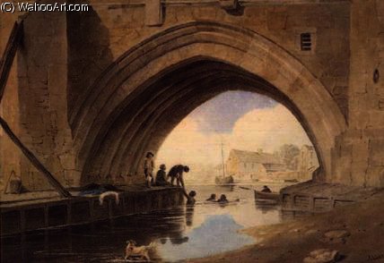 WikiOO.org - Енциклопедія образотворчого мистецтва - Живопис, Картини
 John Varley I (The Older) - Children swimming under Ouse Bridge in York,