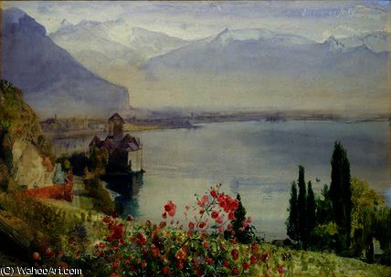 WikiOO.org - Encyclopedia of Fine Arts - Maleri, Artwork John William Inchbold - The Castle at Chillon