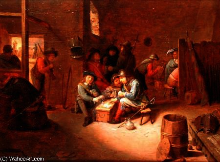 WikiOO.org - Encyclopedia of Fine Arts - Maalaus, taideteos Joos Van Craesbeeck - A Guardroom Interior with Soldiers playing Cards