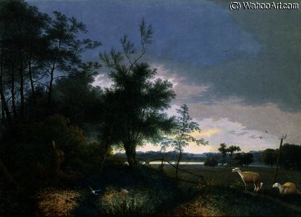 WikiOO.org - אנציקלופדיה לאמנויות יפות - ציור, יצירות אמנות Joseph Augustus Knip - Landscape with a fox chasing geese