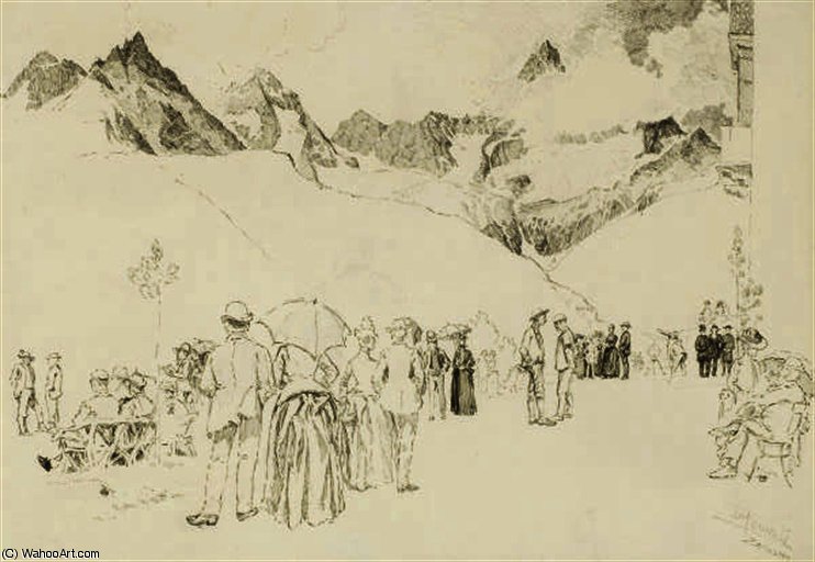 Wikioo.org – L'Encyclopédie des Beaux Arts - Peinture, Oeuvre de Joseph Pennell - Promeneurs une Zermatt